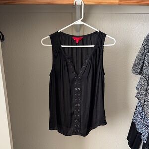 Jennifer Lopez Black Sleeveless Blouse with Eyelet Detail